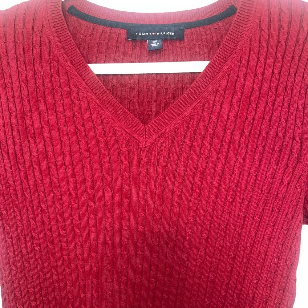Tommy Hilfiger Burgundy Red V-Neck Sweater - Picture 3 of 7
